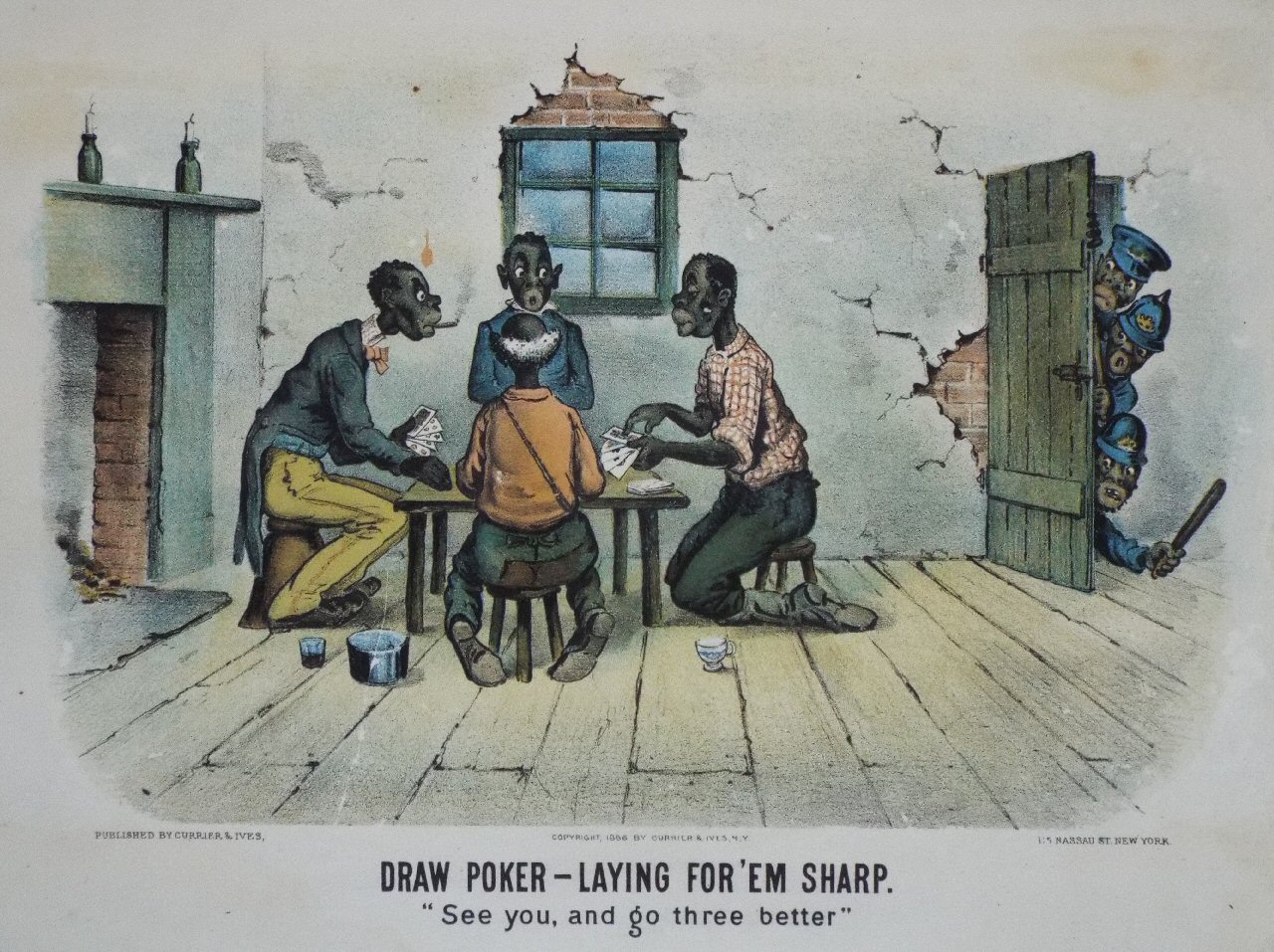 Lithograph - Draw Poker - Laying for 'em Sharp. 